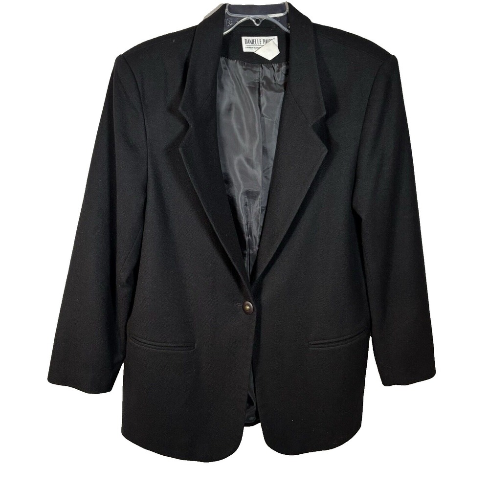 Vintage Danielle Paige Black 100%‎ Wool Coat Women's Size 14 Classic RN 1833865